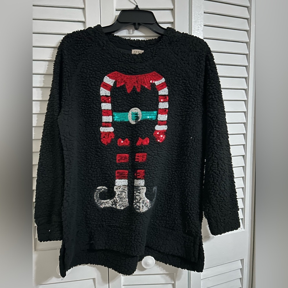Como Vintage Black Sweater with Red Sequin Detail